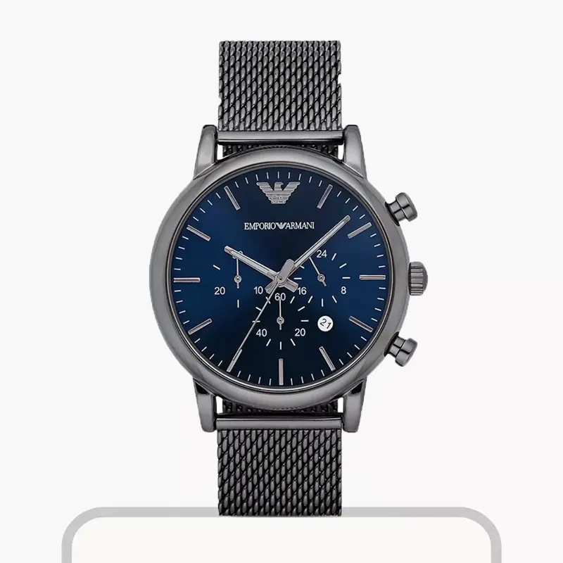 Emporio Armani Luigi Blue Dial Mash Strap Men's Watch- AR1979